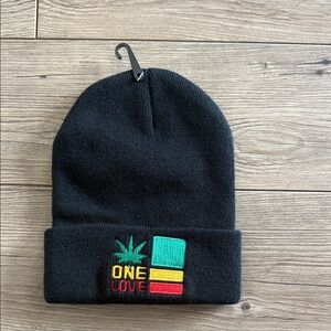 Black "One Love" Embroidered Cuff Beanie